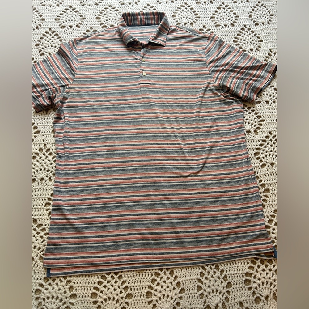 Johnnie O Men's Gully Red & Blue Striped Short Sleeve Polo Shirt - Size XL